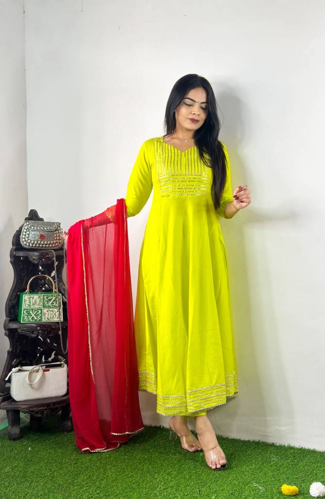 160 Dhruvi Yellow Size Set Rayon Designer Kurti With Bottom Dupatta Wholesale Online